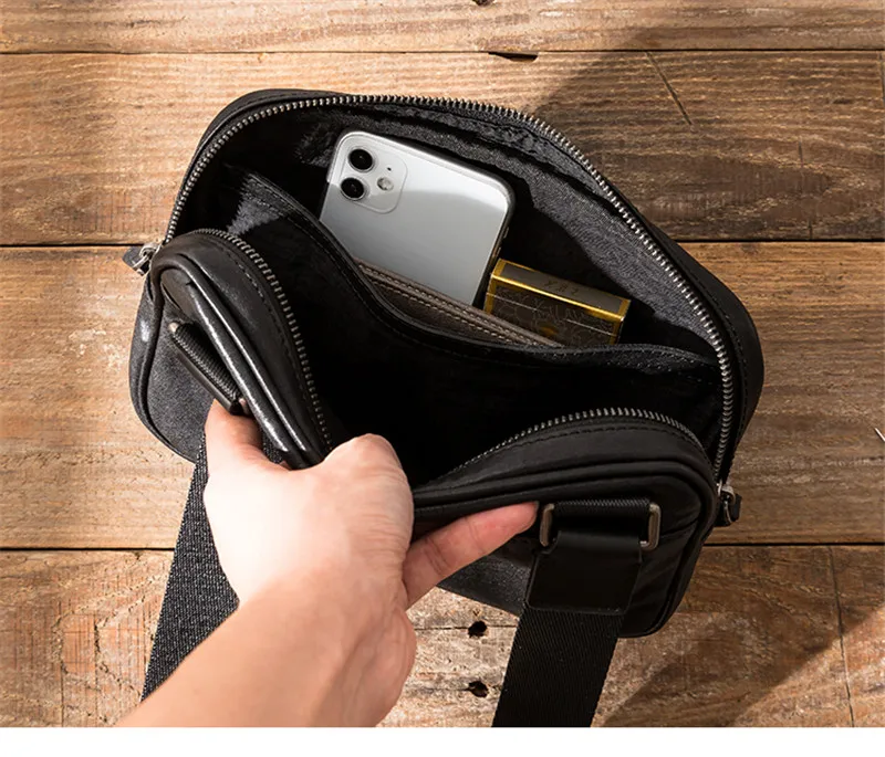 Simple fashion designer natural first layer cowhide men's black shoulder bag outdoor daily work soft cowhide light crossbody bag