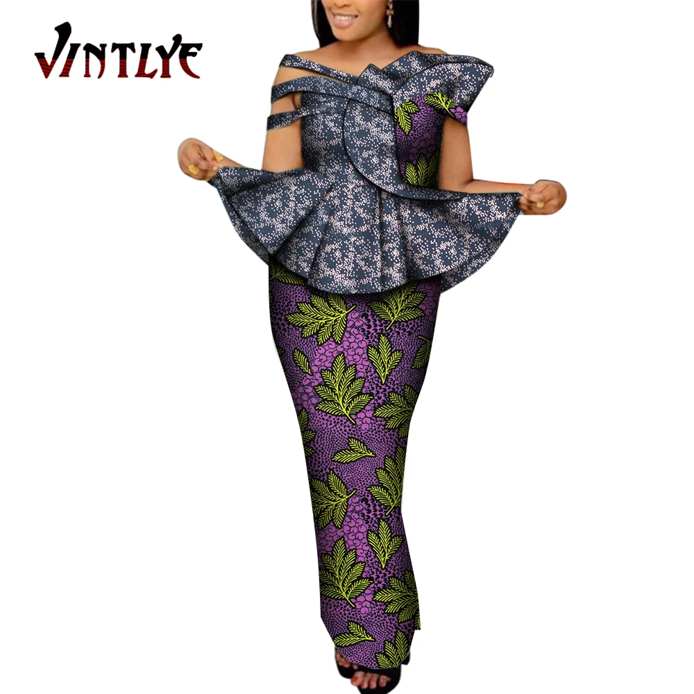 Модный женский комплект из юбки и топа африканская одежда для женщин 2 предметов