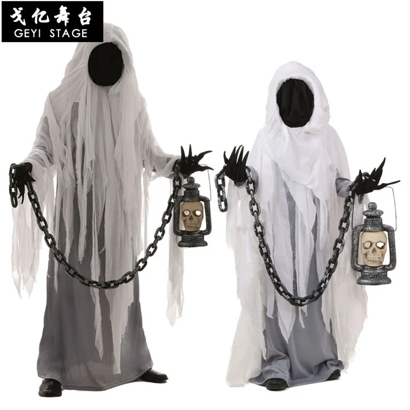 

Halloween Party Costumes Family Matching Scary White Ghost Costume Cosplay Robe for Adult Kids Children
