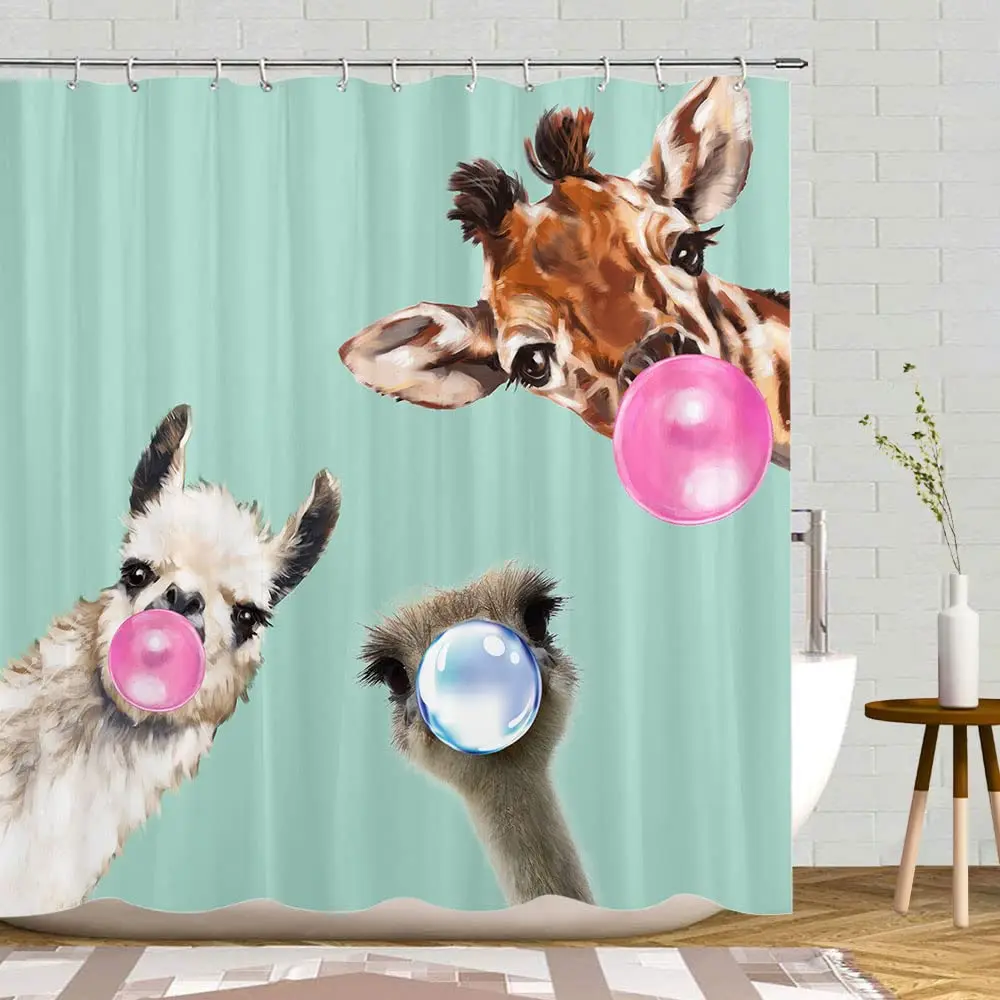 

Funny Animal Shower Curtain Giraffe Jungle Safari Wildlife Black and White Modern Designer Cool Bathroom Decor Tropic African