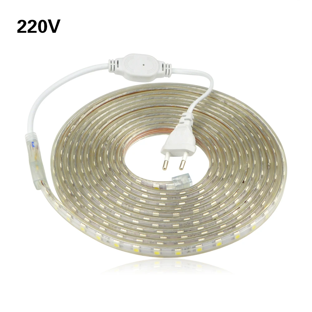

1M 5M 10M 15M 20M 220V LED Lights Strips Kitchen Flexible Strip Tape 60leds/m Waterproof Led Tape Plug Wardrobe Cabinet Lamp