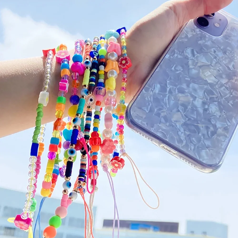 

New Mobile Phone Anti-Lost Strap Lanyard Ins Trendy Colorful Pearl Soft Pottery Rope for Cell Phone Case Hanging Cord Chain
