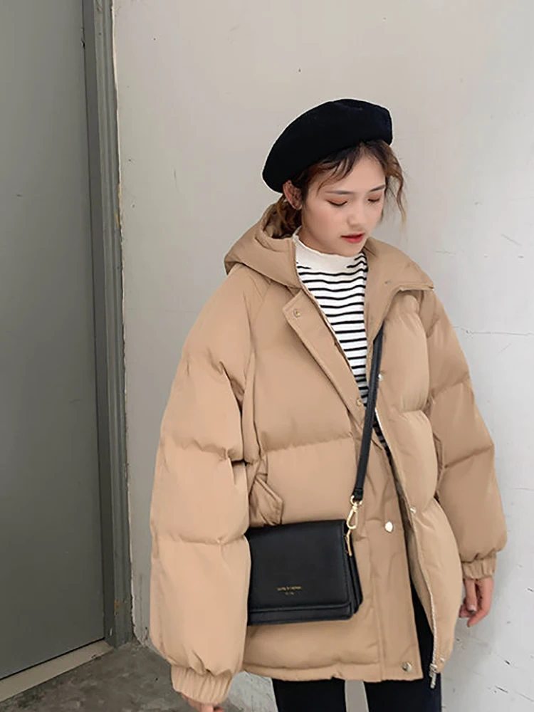 New 2022 Women Short Jacket Winter Thick Hooded Cotton Padded Coats Female Korean Loose Puffer Parkas Ladies Oversize Outwear