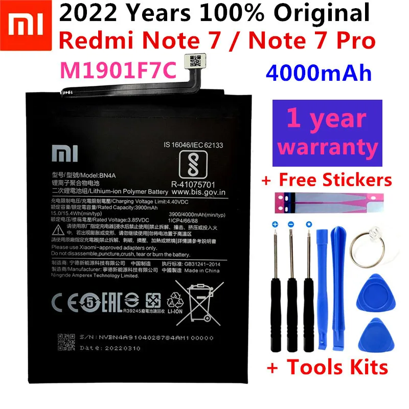 

100% Original Replacement Battery For Xiaomi Redmi Note7 Note 7 Pro M1901F7C BN4A Genuine Phone Battery 4000mAh+ Free Tools