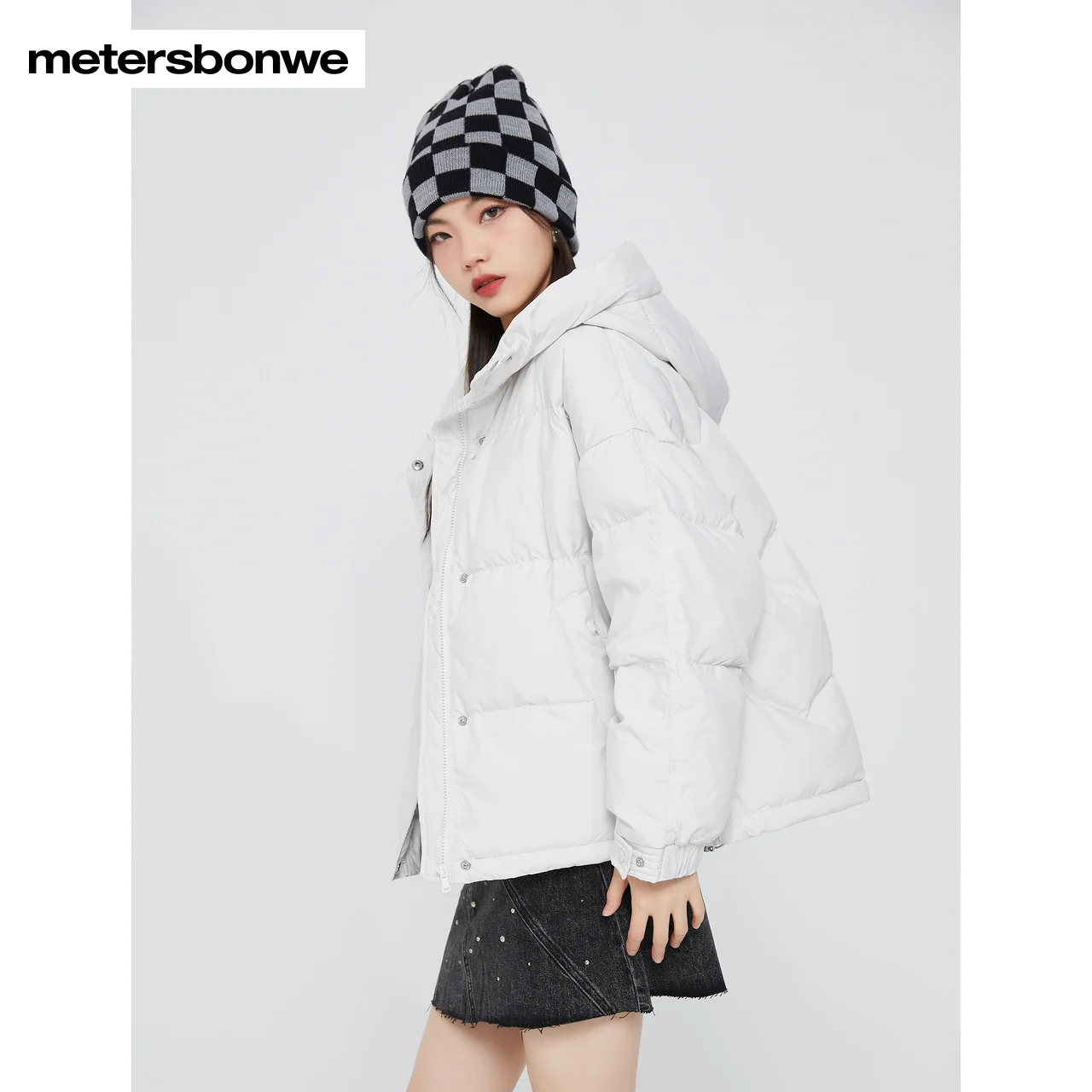 Metersbonwe Women's Cocoon Shaped Hooded Down Jackets 80%Light Soft Duck Down Warm Wear Loose Solid Color Winter Down Coats