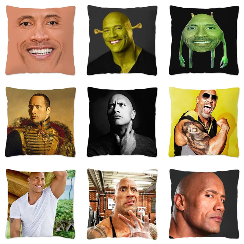 Rock Face Dwayne Cushion Cover For Sofa Home Decorative Polyester Pillowcase American Actor Funny Portrait Throw Pillow Covers