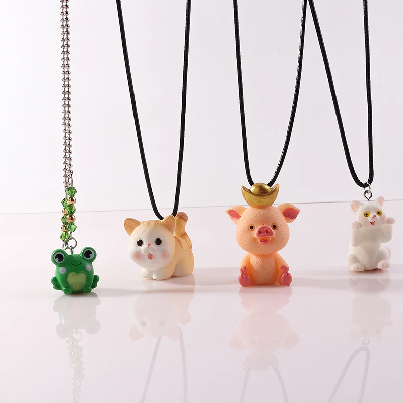 

Hot Selling 3D Cartoon Cute Cat Dog Pig Frog Necklace Rope Chain Animals Pendant Necklace for Women Birthday Gifts