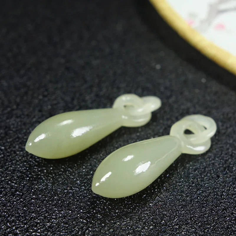 Natural hetian jade handcarved drop shape 100% real jade necklace pendant earring jade accessories for women