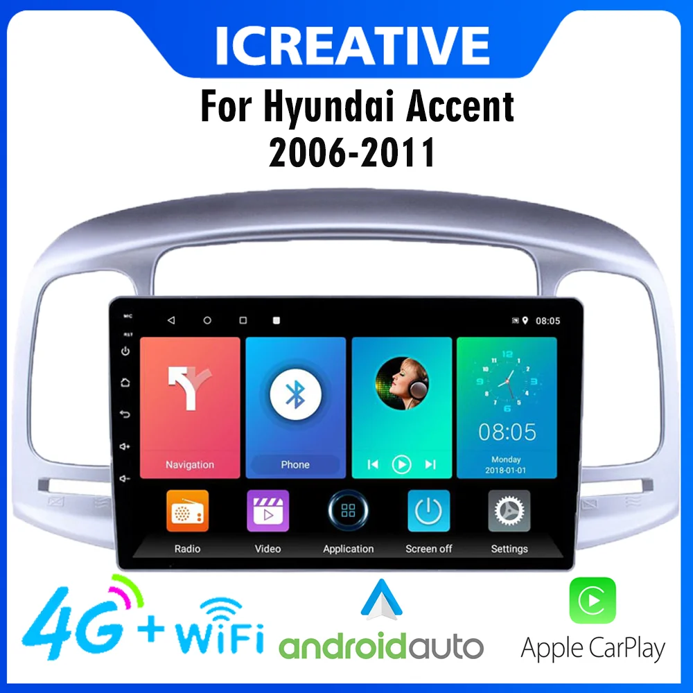 

Автомагнитола Магнитола Автомобильный мультимедийный плеер для Hyundai Accent 2006-2011, 2 Din, 9 дюймов, 4G, Carplay, Android, GPS-навигация, стереосистема 2 дин анд...