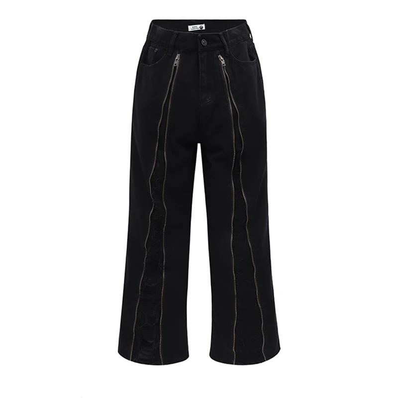 HOUZHOU Design Zipper Slit Jeans Men White Denim Pants Male Black Trousers Male Ripped Streetwear Hip Hop Mens Designer Clothes