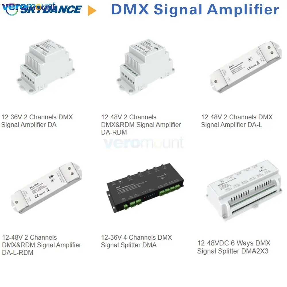 Фото Skydance DMX512 Усилитель сигнала Повторитель сигнала DMA 4-канальный DA DA-L DA-RDM DA-L-RDM 2-канальный DMA2X3 6-контактный разветвитель DMX 12 В №1