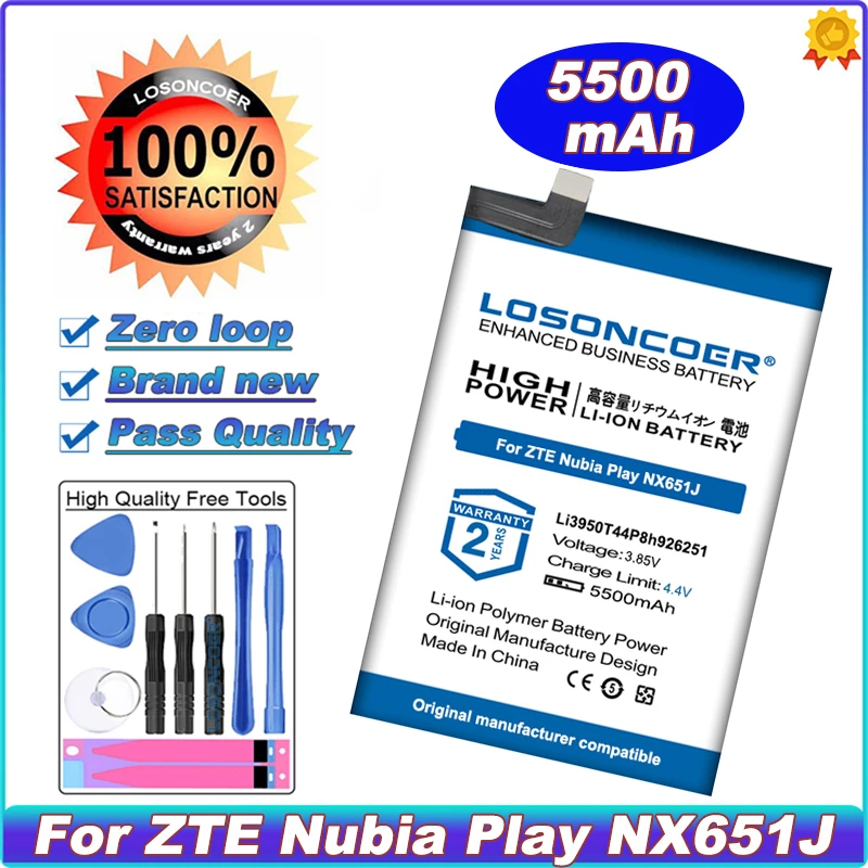 

LOSONCOER 5500mAh Li3950T44P8h926251 Mobile Phone Battery For ZTE Nubia Play NX651J Replacement Phone Battery ~In Stock