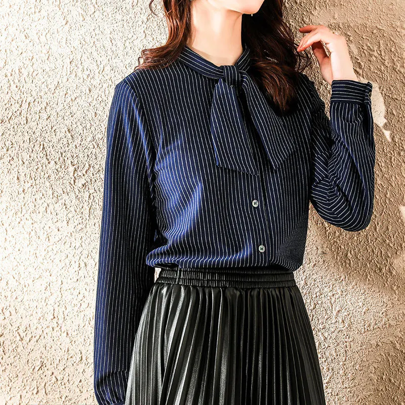 

CGC Striped Women Blouses 2022 Spring Striped Office Ladies Shirt Vintage Long Sleeve Tops Women Loose Elegant Female Blouses