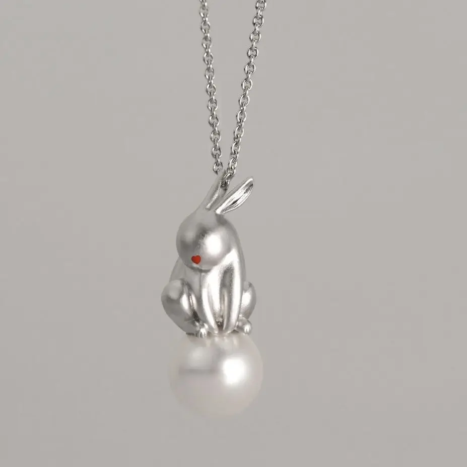 

New 2023 Fashion Personality Little White Rabbit Necklace Unisex Pearl Pendant Banquet Jewelry Accessories Gift