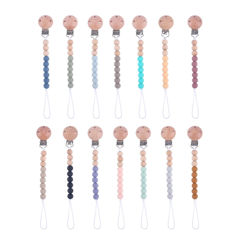 

Детская цепочка-зажим для соски, держатель для прорезывателя, силиконовые бусины, цепочка, деревянный зажим «сделай сам», искусственный поводок N1HB