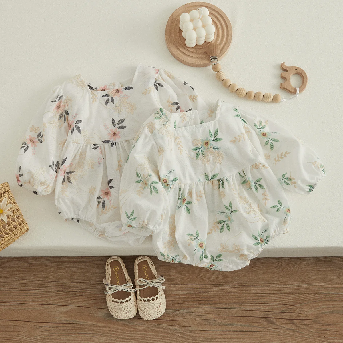 

0-24m Baby Girls Flower Romper Spring Autumn Long Sleeve Square Neck Floral Print Casual Romper Baby Cute Clothes