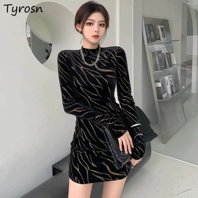 

Striped Dresses Women Slim Sexy Retro Design Autumn Inside Leisure Simple Empire Mini Vestidos Korean Style Hot Girls Fashion