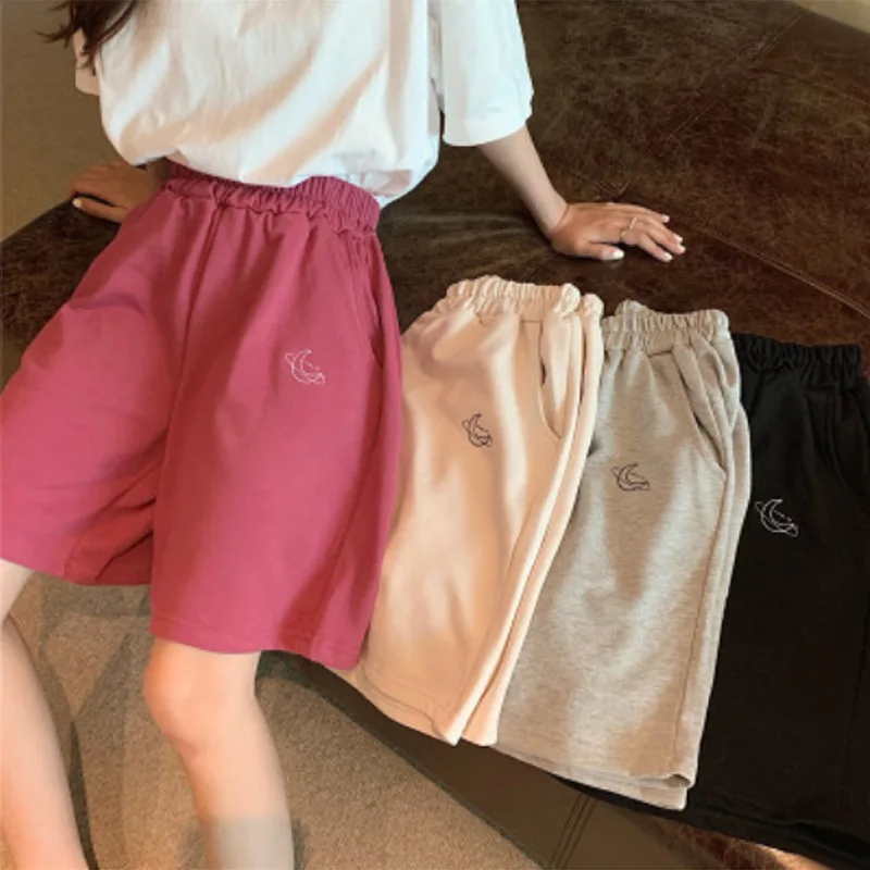 

Elastic Waist Casual Beach Party Korean version clothing size High waist Moon embroidery movement shorts women Summer