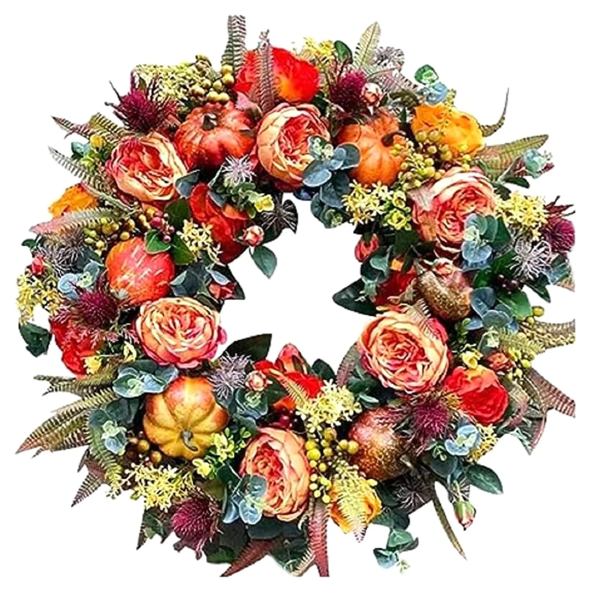 

Fall and Pumpkin Wreath Year Round, Durable Autumn Wreath with Maple Leaf Berry, Farmhouse Wreath for Front Door