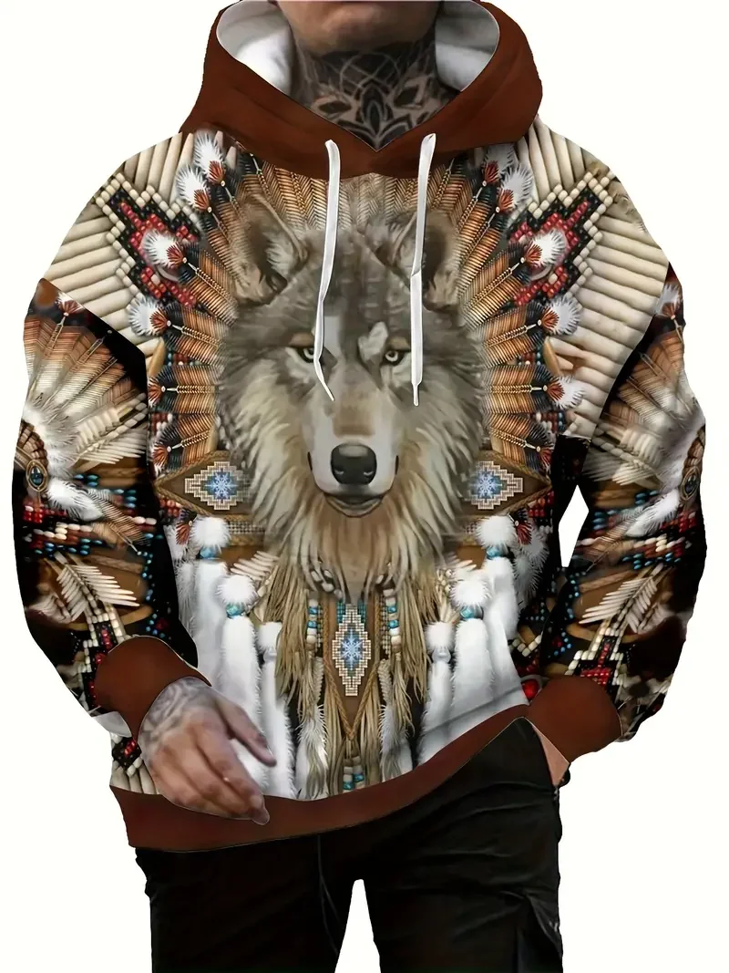 Толстовка мужская с длинным рукавом винтажный свитшот в этническом стиле 3D