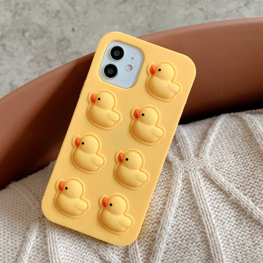 Lovely Yellow Duck Shockproof Silicone Phone Case for Iphone 6 6s 7 8 plus X XR XS 11 12 13 Pro Max Back Cover Reliver Stress images - 6