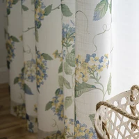 2022 new blue american country hydrangea fresh cotton linen curtains for living dining room bedroom