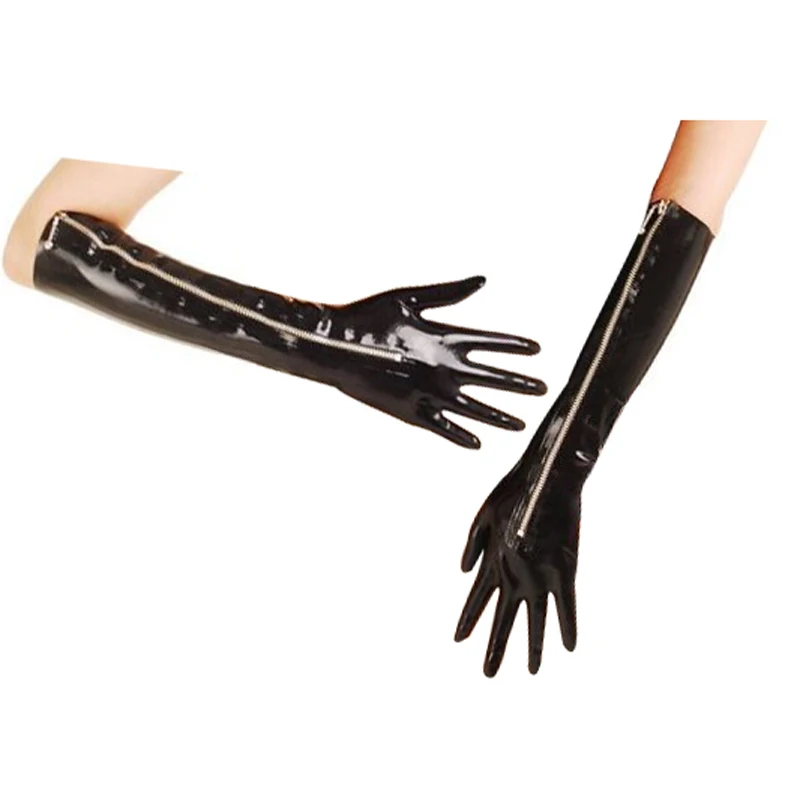 

Black Sexy Elbow Length Latex Gloves With Zipper Long Rubber Mittens ST-0101