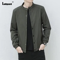 ladiguard plus size 8xl men single breasted jackets 2022 outdoor casual mandarin collar jacket kpop style fashion top outerwear