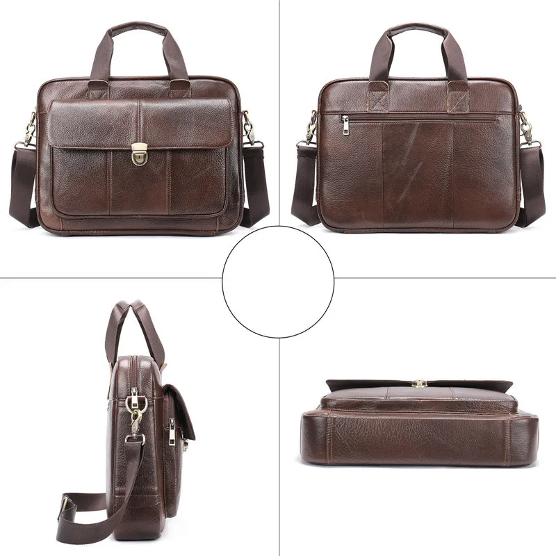 Business casual genuine leather men's briefcase vintage luxury soft real cowhide anti-theft handbag work laptop messenger bag