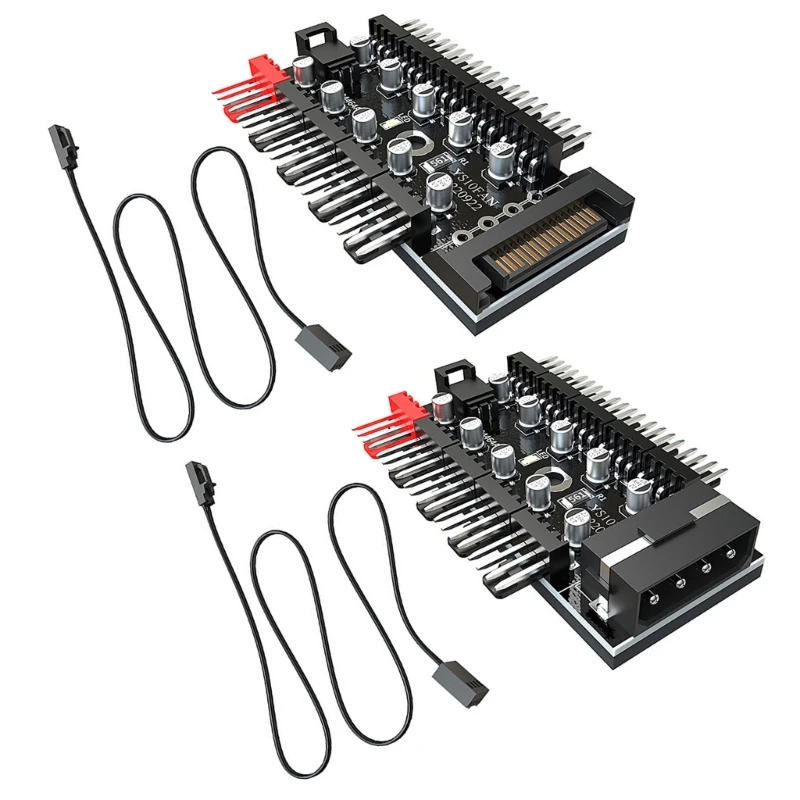 

10-портовый вентилятор для материнской платы, 4-контактный/Sata- PWM разделитель вентилятора, удлинитель 12 В, розетка питания, адаптер контроллера скорости ПК