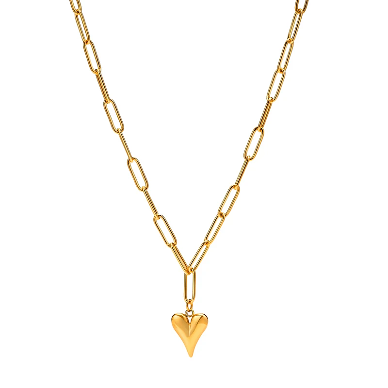 

Romantic Heart Necklaces for Women, Chic Stainless Steel Love Promise Pendant, Lady Rectangle Chain Neck Collar Jewelry