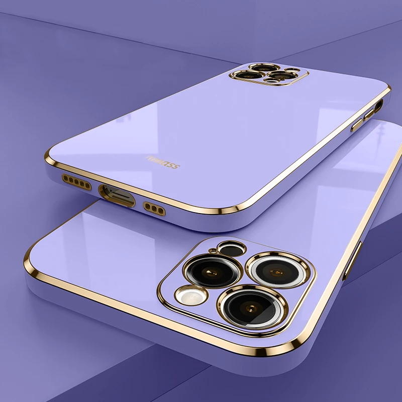 Luxury Square Silicone Plating Phone Case For IPhone 14 11 12 13 14 Pro Max Mini Plus XR X XS Max Solid Color Soft Cover Coque