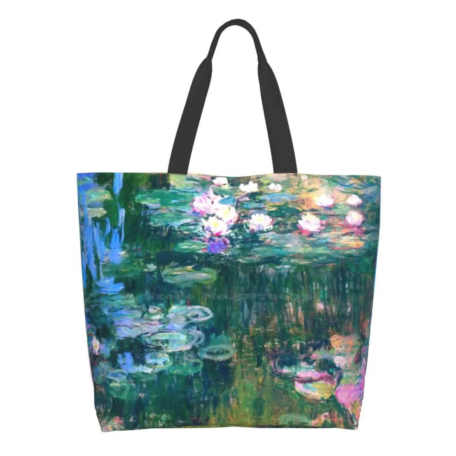 

Water Lilies Large Size Reusable Foldable Shopping Bag Claude Water Lilies Water Oil Ism Flowers Floral Lake France French Pond