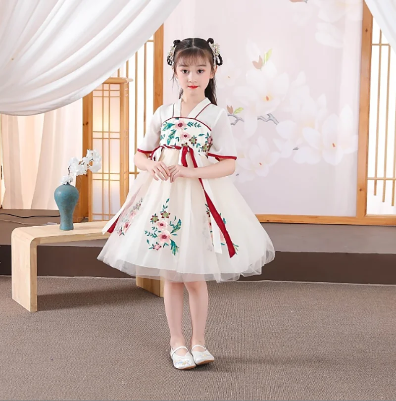 

Chinese Hanfu Dress Girls Children Princess Cosplay Costume Party Birthday Gift Summer Chiffon Dress Tang Hanfu For 3-15T Girls