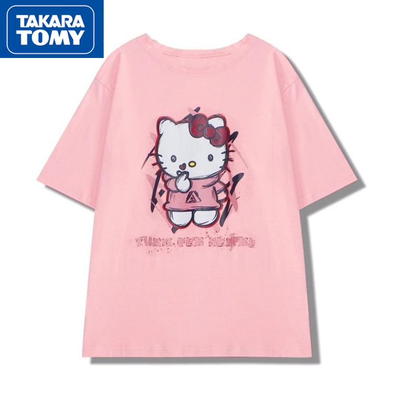 TAKARA TOMY летняя Милая дышащая футболка с коротким рукавом для девушек Hello Kitty