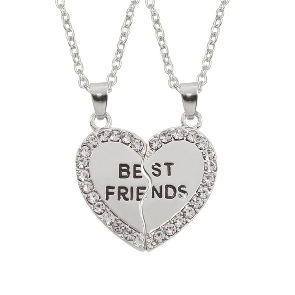 Vintage Couple Heart Rhinestone Necklace Set Best Friend BFFGood Friend Pendant Necklaces Chain Male And Femalm Jewelry Gift images - 6