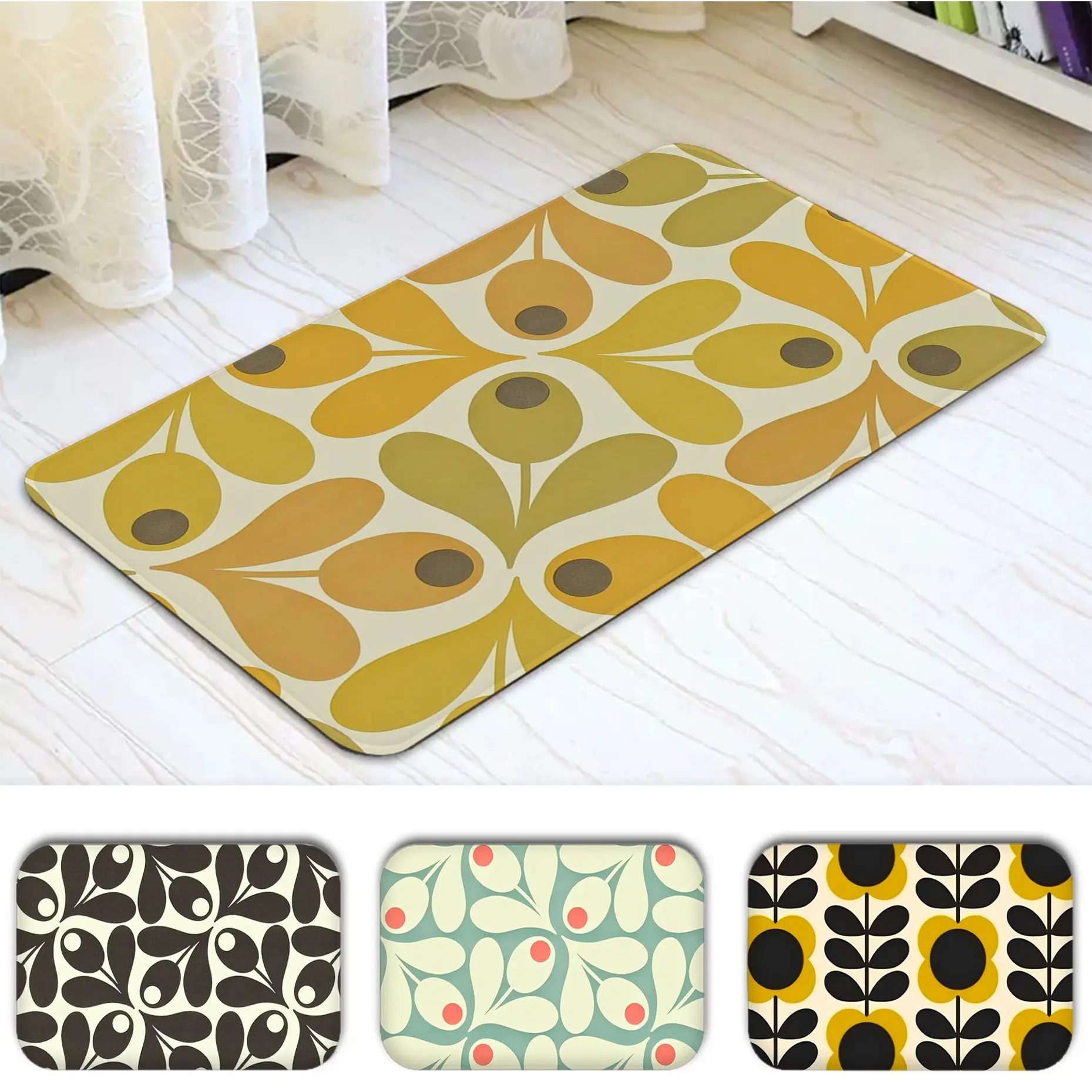 

Orla Kiely Leaf Flower Entrance Door Mat Rectangle Anti-slip Home Soft Badmat Front Door Indoor Outdoor Mat Bedside Mats