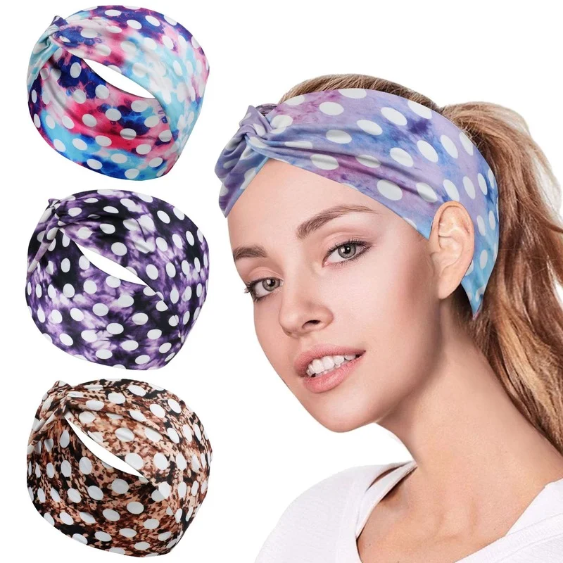 

1PC Polka Dot Women Yoga Hair Bands Fashion Turban Hair Accessories Headwear Stretch Bandage Cycling Running Headband Sweatband