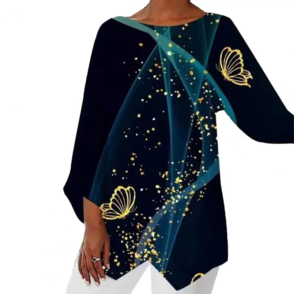 

Women Summer T-shirt Print Nine-quarter Sleeve Loose Pullover Blouse blusas para mujer