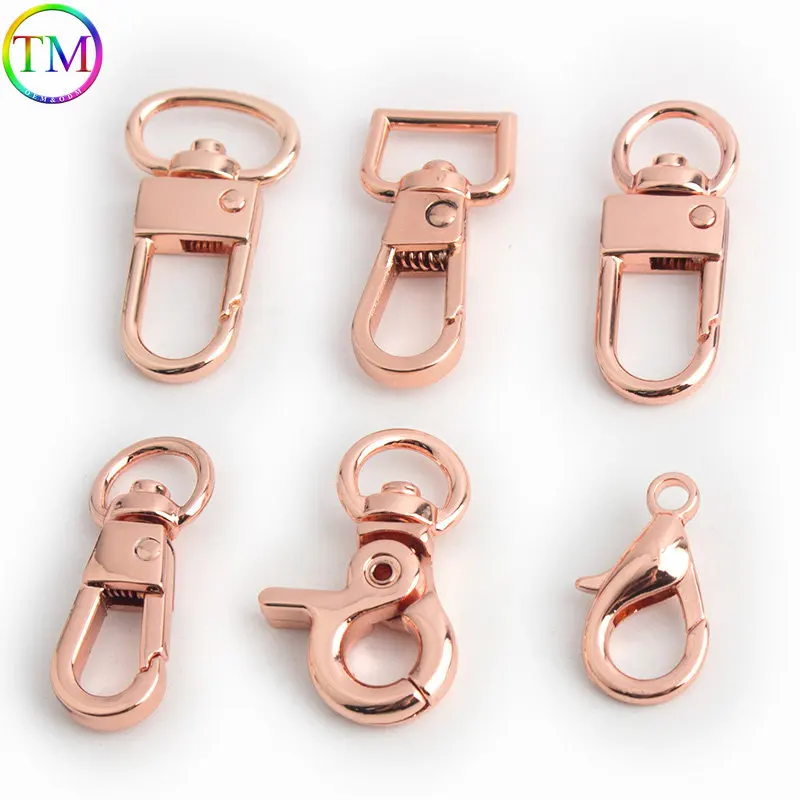 9mm 20mm 25mm Rose Gold Metal Swivel Trigger Lobster Clasp Eye Clips Buckle Strap Snap Hook Buckle For Bag Part Accessories