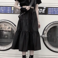 houzhou black gothic midi skirt women punk goth high waist patchwork a line long skirts korean style casual harajuku streetwear