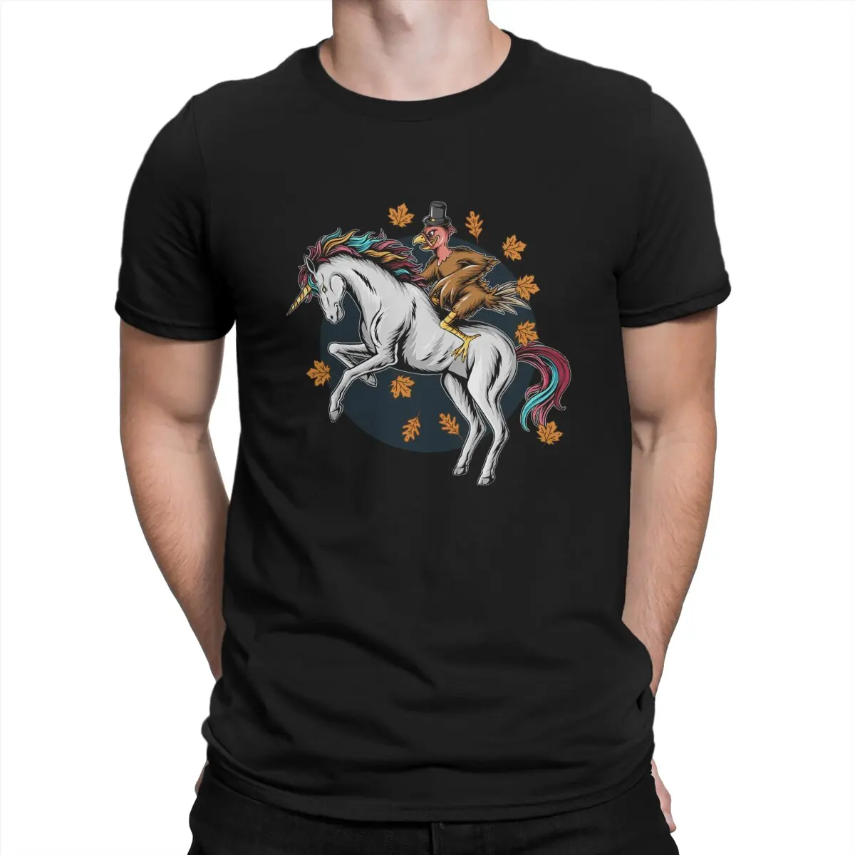 

Men T-Shirt Turkey on Thanks Giving Day Riding A Unicorn Cool Cotton Tee Shirt Short Sleeve Popularity Trend T Shirt