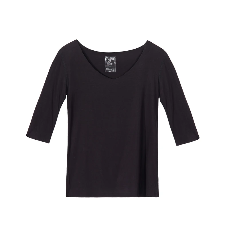 Qinghou Scoop модальная хлопковая бесшовная нижняя рубашка со средними рукавами