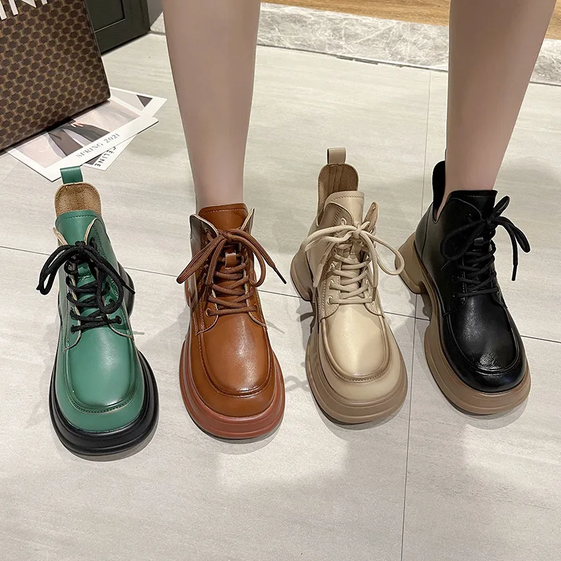 Luxury Brand Women's Fashion Round Toe Ankle Boots Autumn Comfortable Feminine Thick Botines De Mujer Ladies Sexy Winter Botines