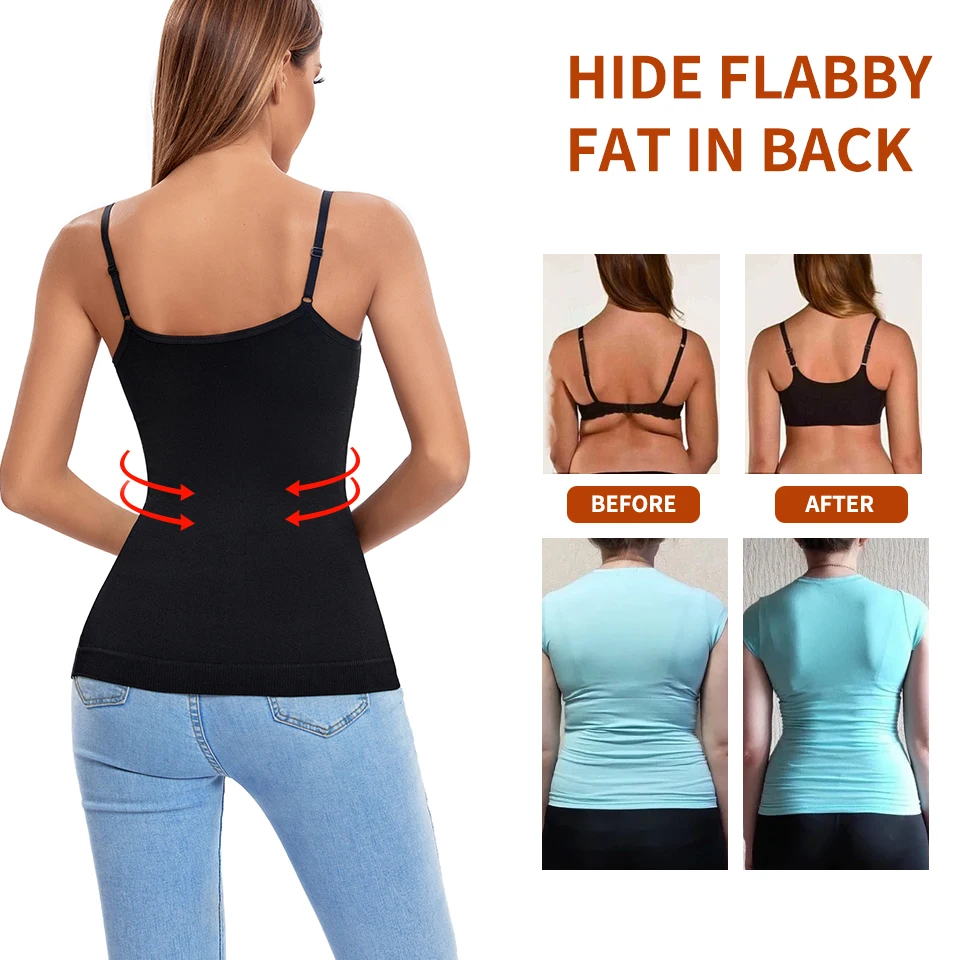 Lace Cami Shapewear Women Body Shaper Tummy Control Flat Belly Patchwork Camisole Seamless Essential Tank Top Black All Day Vest