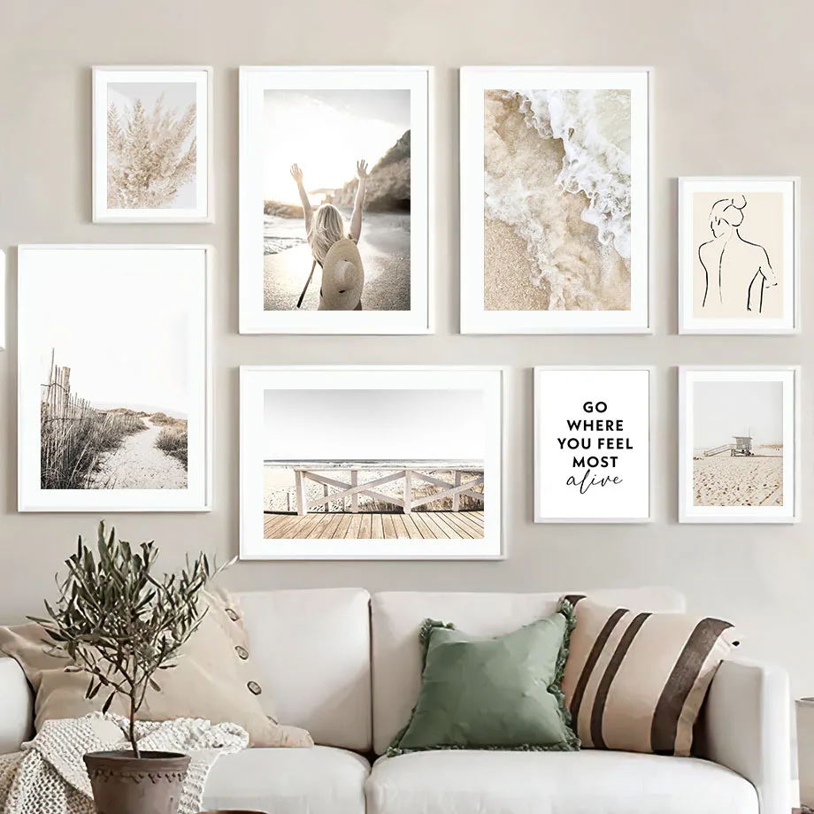 

Sea Wave Coastal Reed Girl Line Abstract Wall Art Canvas Painting Nordic Posters And Prints Wall Pictures For Living Room Decor