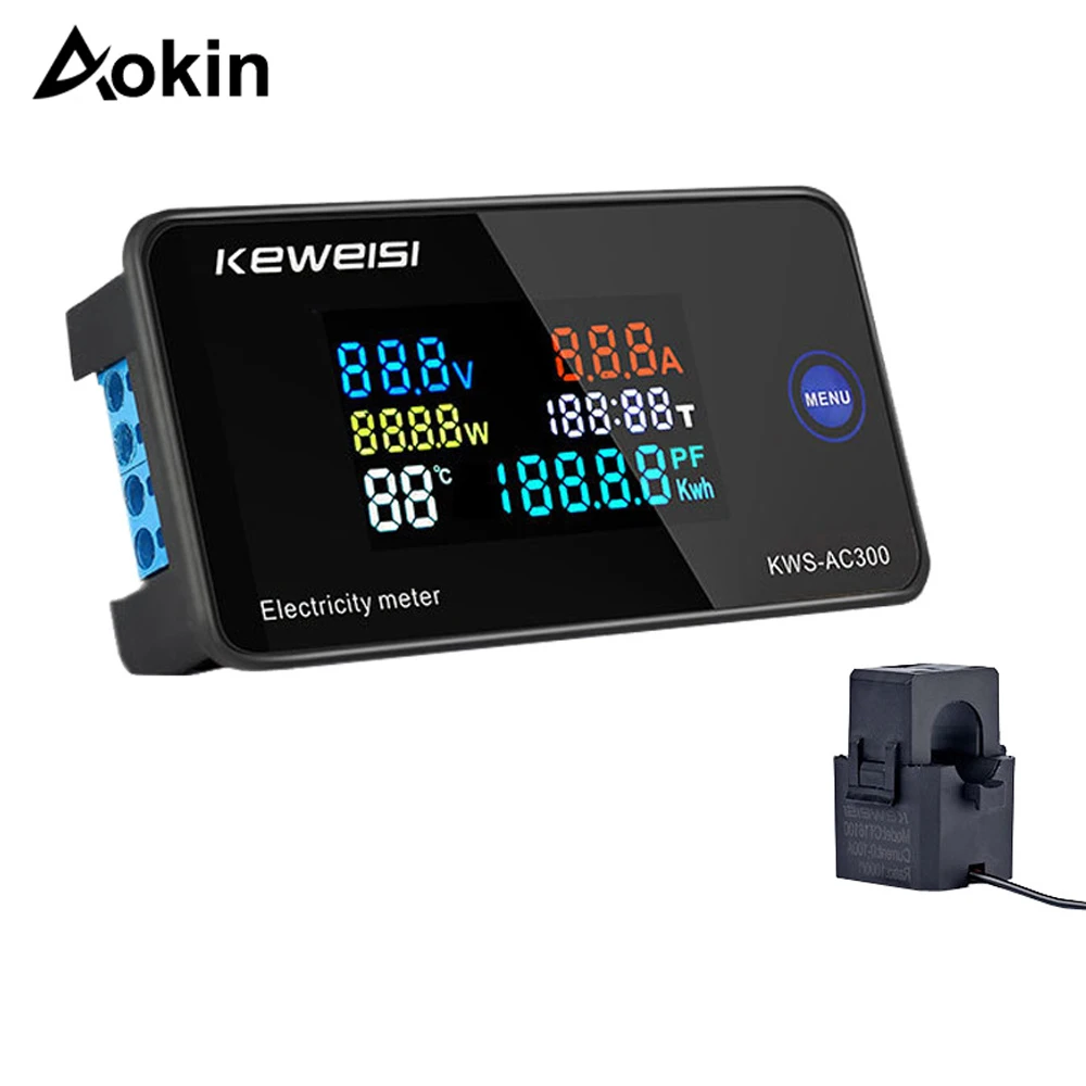

KWS-AC300 Voltmeter Ammeter KWS Power Energy Meter AC 50-300V LED AC Wattmeter Electricity Meter with Reset Function 0-100A