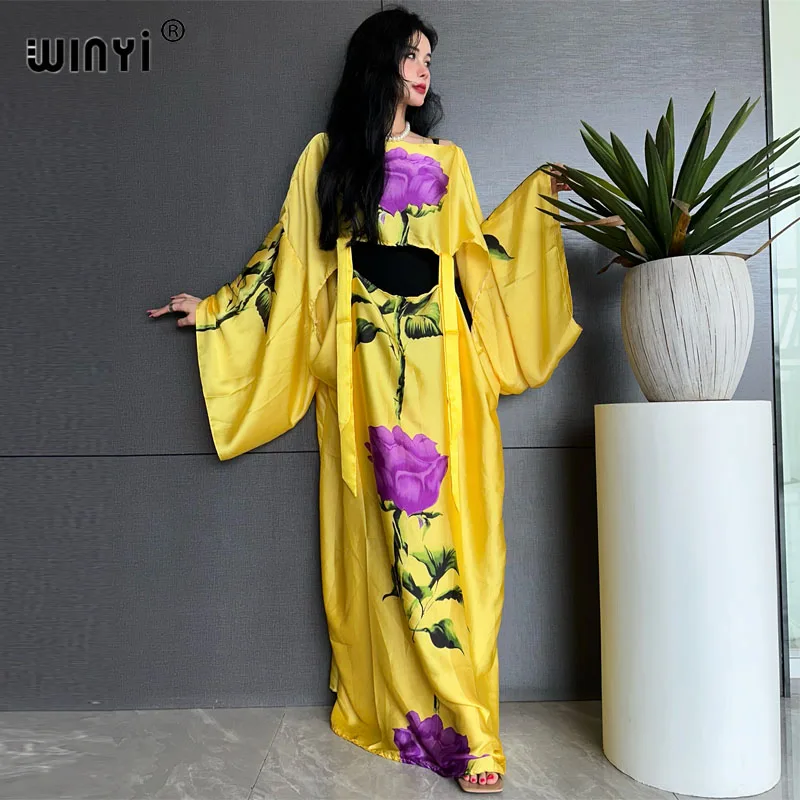 

WINYI Женская Повседневная элегантная Цветочная вечерняя Женская пляжная одежда с принтом роз Африканский женский кафтан праздничное сексуальное открытое платье