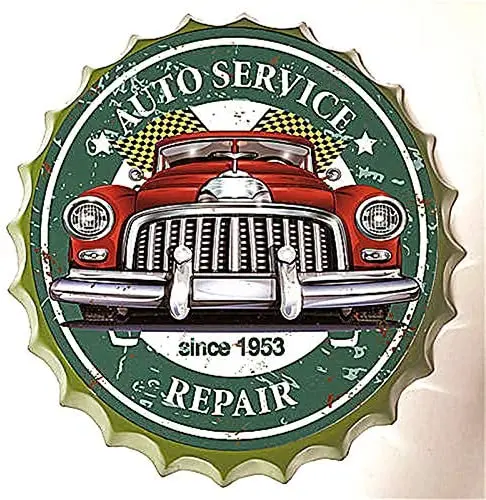 

Retro Sign Auto Service Repair Bottle Caps Retro Metal Tin Sign Diameter 13.8 Inches - Handcrafts Home Decor Bar Plaque Lounge