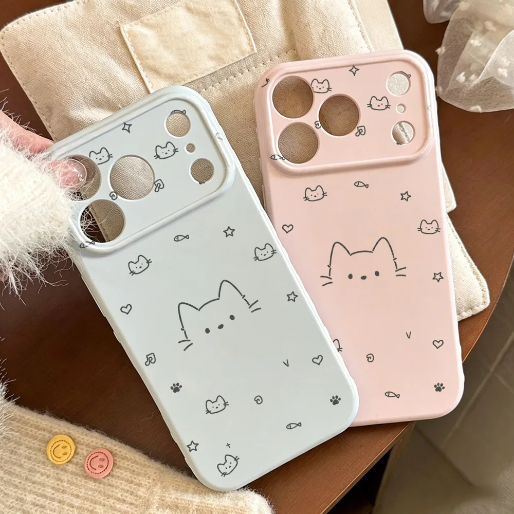 Милый чехол для телефона с котенком для iPhone 17, 15, 11, 16, 13, 14, 12 Pro Max, противоударный, с рисунком кошки, мягкий чехол-бампер для 16 ProMax (art.: 3920daef1101d) - 3920daef1101d